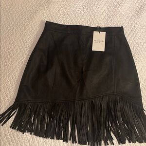 NWT Promesa Black Faux Leather Fringe Mini Skirt - Size Small
